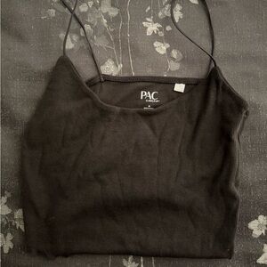 PacSun Fitted Ribbed Ruffle Edge Black Tank Top Size Medium